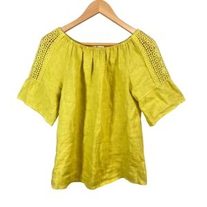Terzo Millennio Linen Top Womens Small Chartreuse Crochet Lace Made in Italy